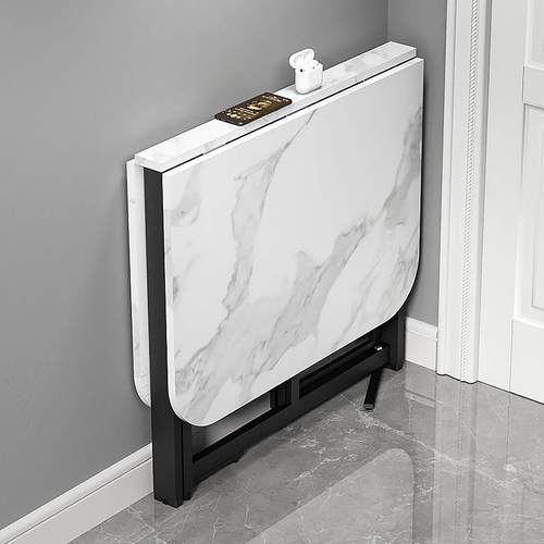 折叠餐桌家用小户型超薄简易饭桌多功能厨房仿岩板可移动折叠桌子