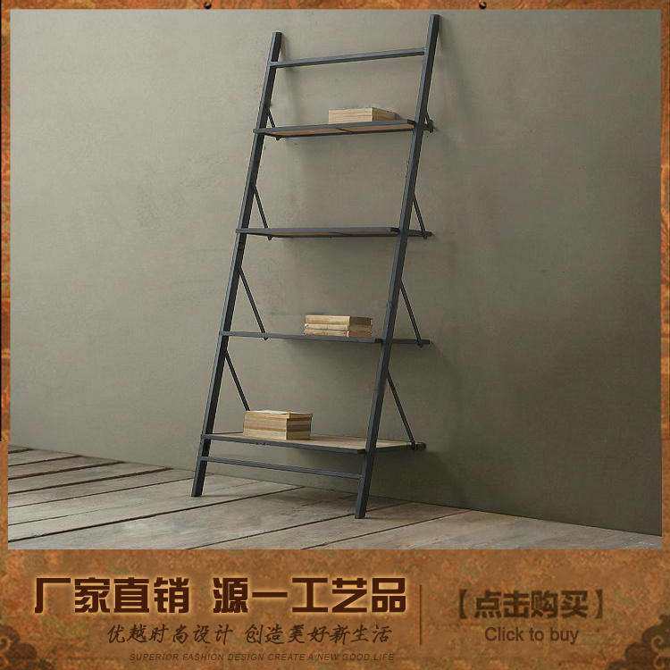 美式铁艺实木置物架书架隔板陈列架落地客厅服装店展示架收纳展架
