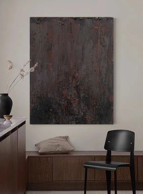 HW.ART手绘油画《墨颜》客厅极简风装饰画玄关抽象挂画卧室侘寂风