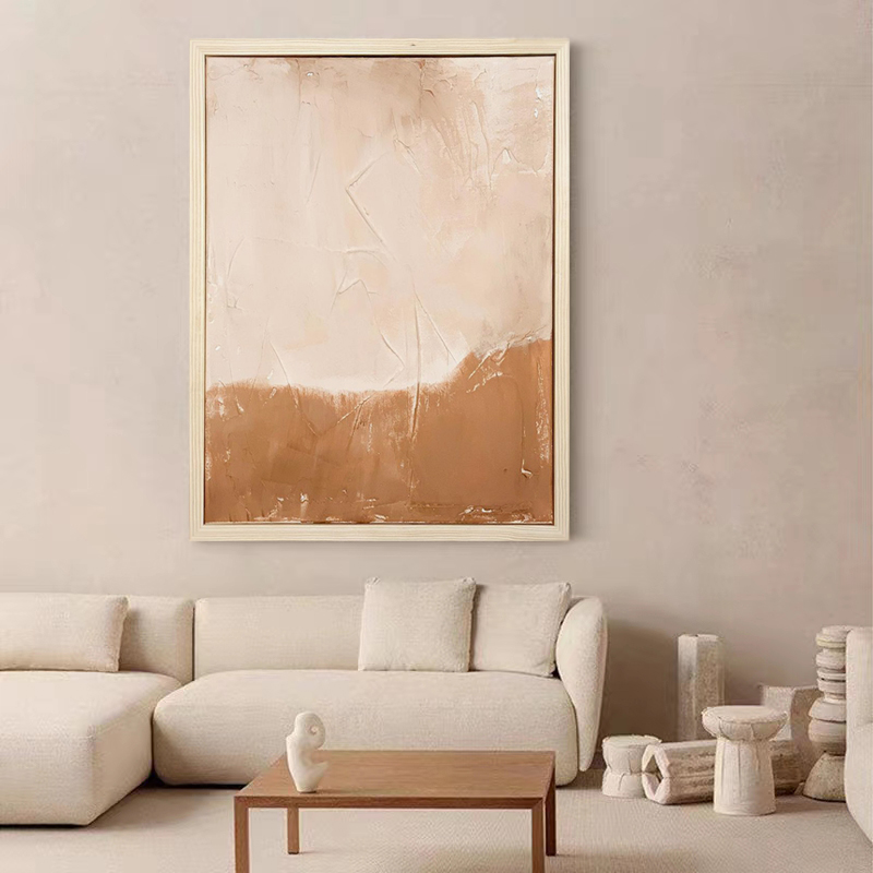 HW.ART手绘油画《白茶清欢》侘寂风玄关装饰壁画抽象客厅简约挂画