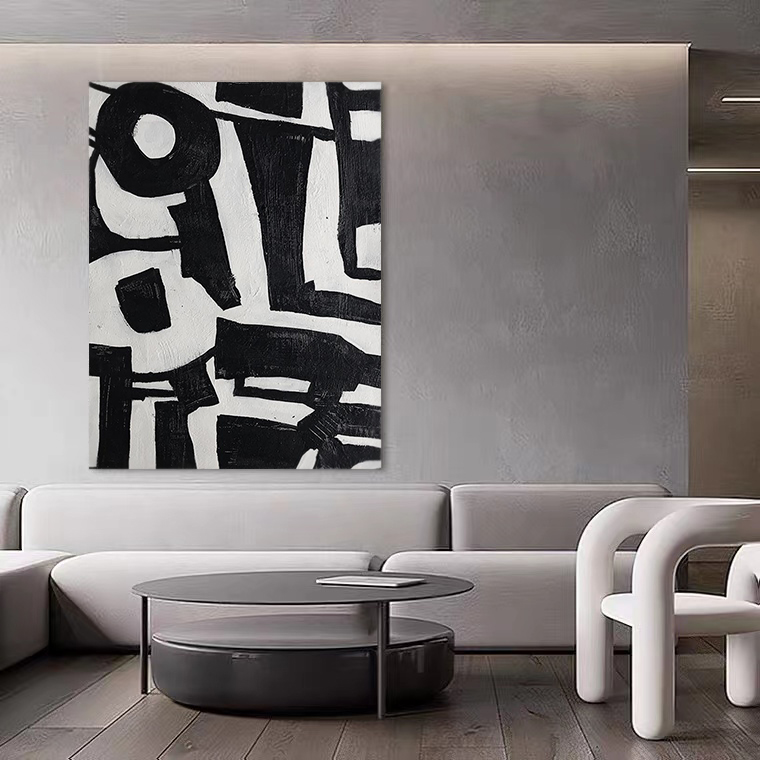 HW.ART手绘油画《淡墨留痕》侘寂风客厅抽象装饰画卧室简约肌理画