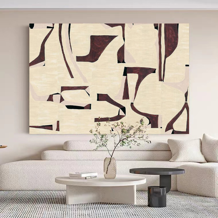 HW.ART手绘油画《幸福瞬间》侘寂风卧室装饰画餐厅抽象肌理画壁画