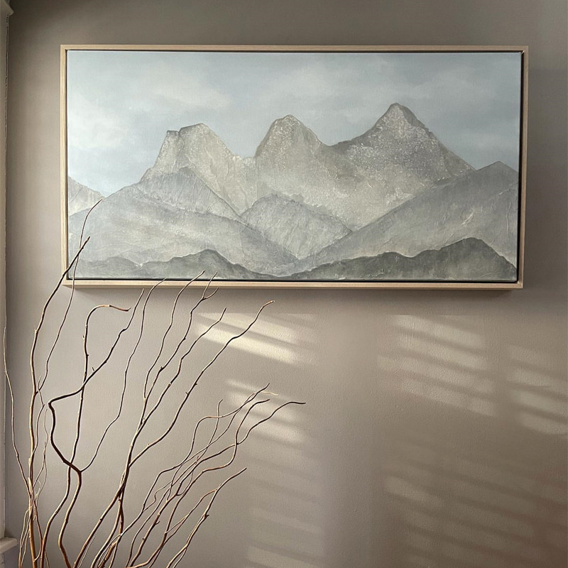 paint原创手绘《层峦》客厅山水抽象油画设计师卧室高级感挂画