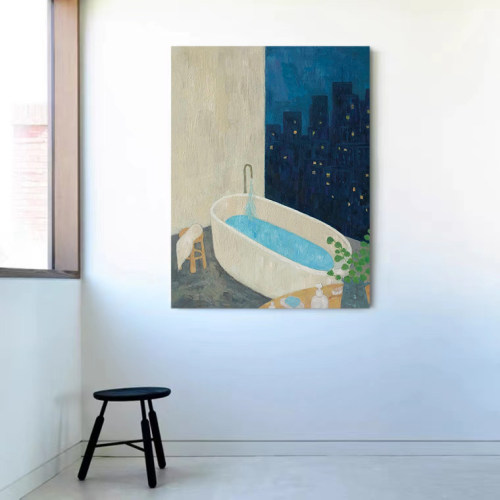 HW.ART原创油画《宁静夜晚》侘寂风装饰画沙发背景墙客厅挂画手工