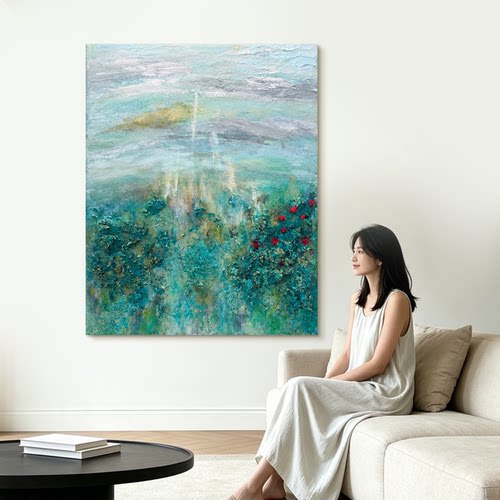 HW.piant原创手绘油画《湖甸向荣》客厅背景墙装饰手工设计师挂画