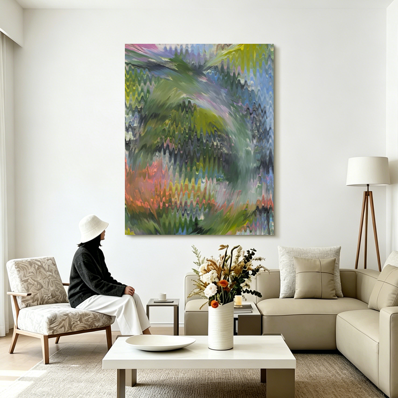 HW.piant原创手绘油画《波澜不惊》客厅装饰挂画侘寂风高档手工画