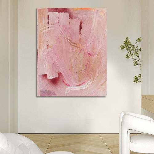 HW.paint纯手绘油画《桃夭》侘寂风抽象背景墙客厅装饰画玄关挂画