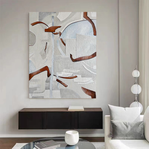 HW.ART手绘油画《浅语》侘寂风玄关肌理挂画客厅纯手工抽象装饰画