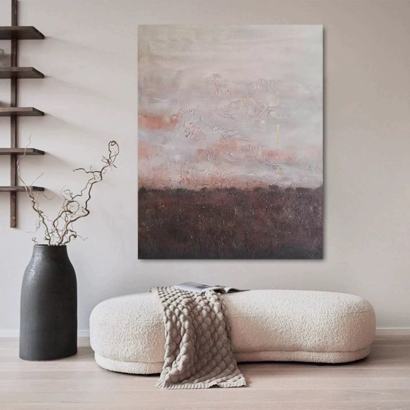 HW.ART手绘油画《衍止》客厅侘寂风装饰画餐厅抽象挂画手工肌理画