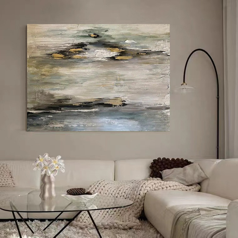 piant原创手绘《仲夏荒原》客厅横幅装饰画侘寂风抽象肌理挂画