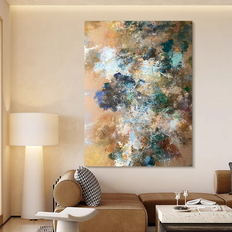 HW.ART纯手绘油画《漾彩》侘寂风卧室抽象肌理挂画客厅高档装饰画