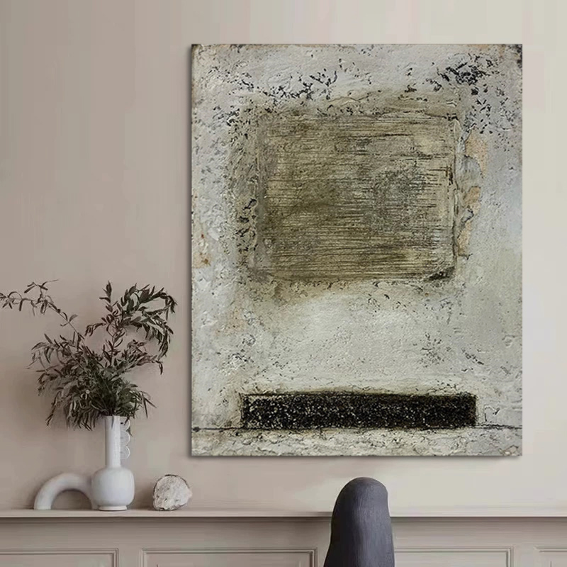 HW.ART原创手绘油画《纷栗》玄关抽象壁画客厅侘寂风装饰画手工画