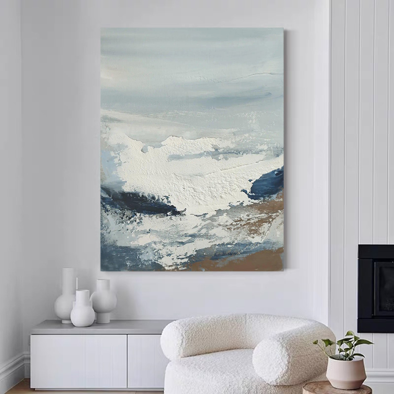 HW.ART手绘油画《夏末海浪》侘寂风装饰画客厅挂画玄关餐厅抽象画