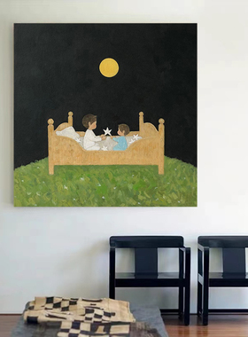 HW.piant原创手绘《星之所愿》设计师儿童房装饰画油画餐厅侘寂风