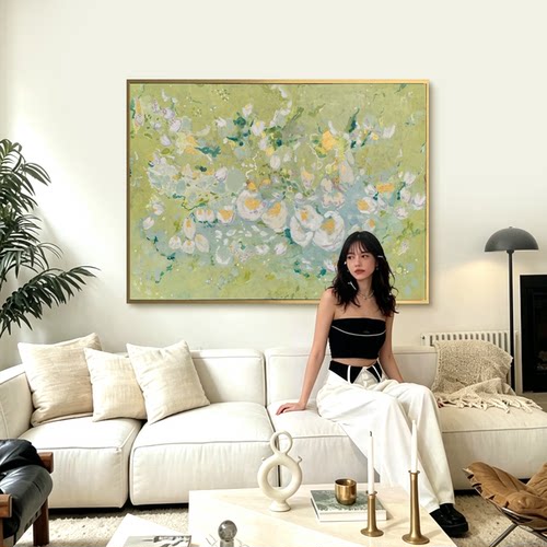 HW.ART手绘油画《清芳聚福》玄关客厅背景装饰挂画极简肌理抽象画