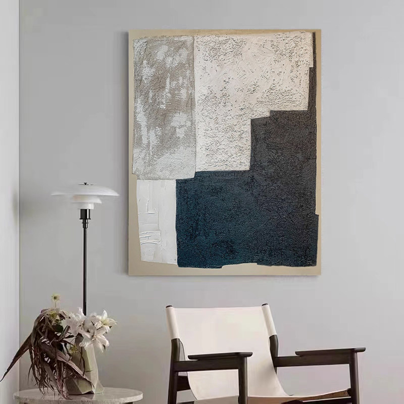 art手绘油画《北岛之境》侘寂风玄关装饰画客厅抽象立体肌理画