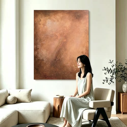 HW.art原创手绘《沃野顺境》侘寂风客厅油画玄关过道现代装饰挂画