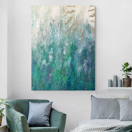 HW.paint原创手绘《星澜》客厅肌理油画玄关装饰画立体挂画侘寂风