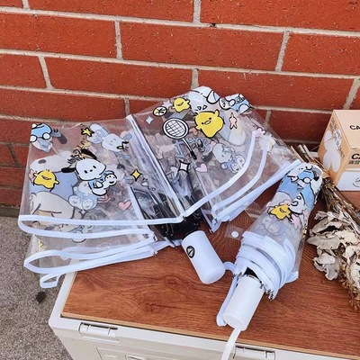 透明雨伞全自动卡通狗ins小巧便携折叠儿童女孩大学生成人网红伞