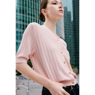 镂空针织衫 女士薄款 时尚 简约中短袖 GIOVANNI 开衫 VALENTINO春夏季