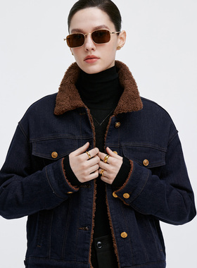 GIOVANNI VALENTINO秋冬季女士短外套休闲宽松加绒翻领牛仔夹克