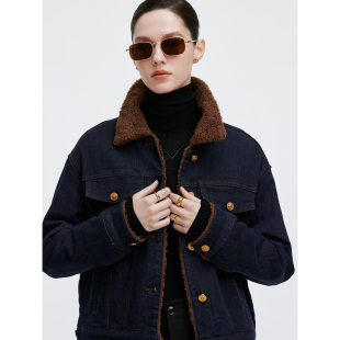 GIOVANNI 女士短外套休闲宽松加绒翻领牛仔夹克 VALENTINO秋冬季
