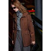 GIOVANNI VALENTINO秋冬季 女士加绒风衣休闲宽松连帽夹克上衣外套