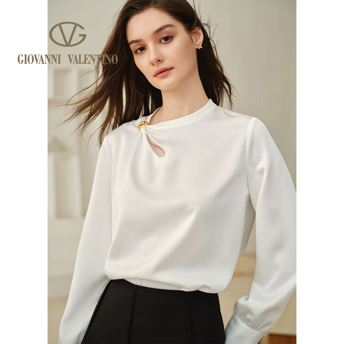 GIOVANNI VALENTINO秋新品长袖T恤女士设计感通勤休闲衬衫上衣