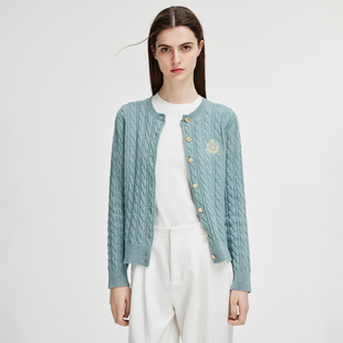 修身 GIOVANNI 女全羊毛短款 圆领针织开衫 毛衣外套 VALENTINO秋冬季