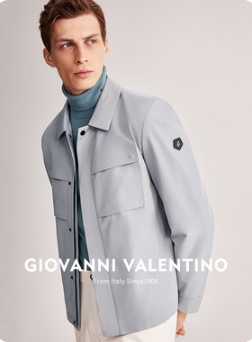 [针织内里]GIOVANNI VALENTINO男士春季外套高端翻领灰色工装夹克