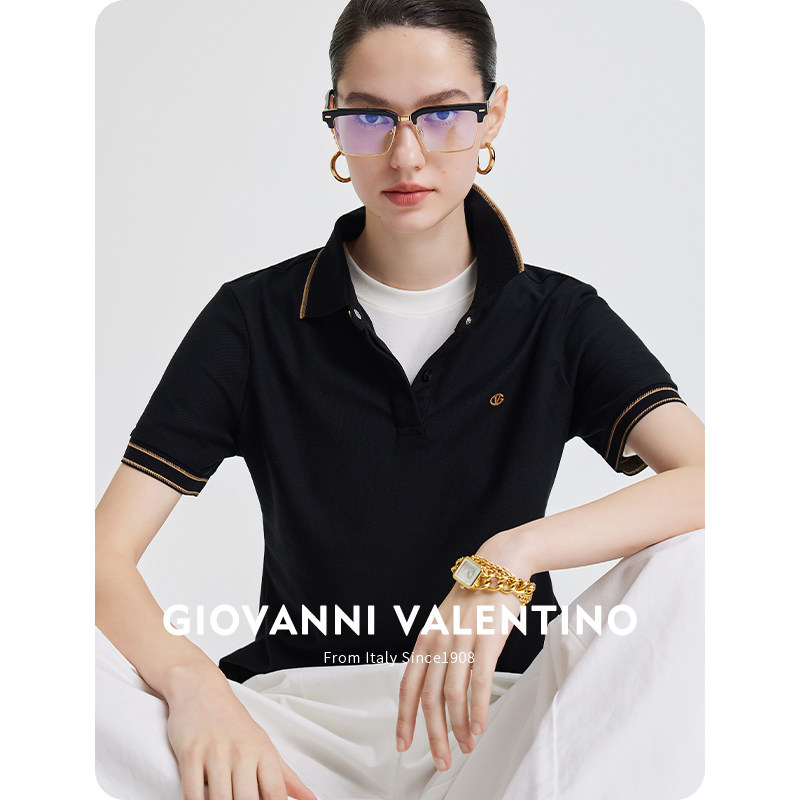 GIOVANNI VALENTINO夏季新品2025短袖Polo衫女士抗菌弹力短袖T恤,女装/女士精品,POLO衫,淘宝优惠券,粉丝福利购,淘宝优惠卷