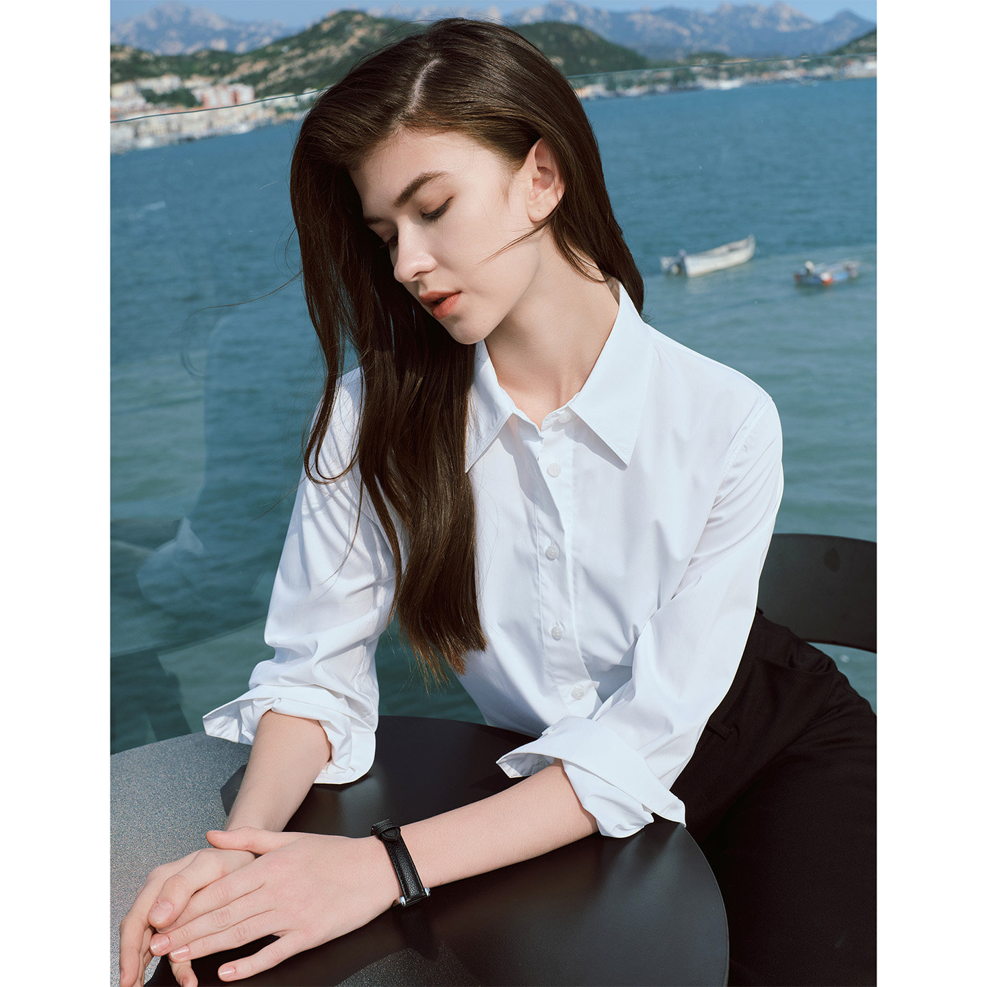 GIOVANNI VALENTINO春秋季女士通勤长袖衬衫气质翻领白色职场衬衣