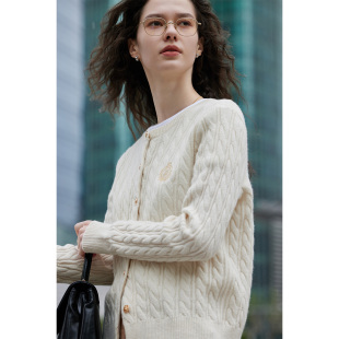 纯羊毛修身 GIOVANNI 女秋冬季 圆领针织开衫 毛衣外套 VALENTINO长袖