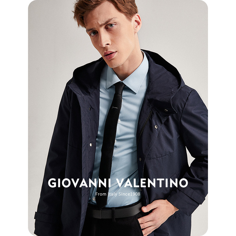 【夹棉可脱卸】GIOVANNI VALENTINO春季新款风衣外套男士中长款