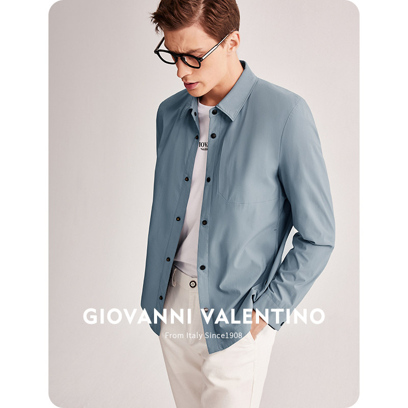 GIOVANNI VALENTINO轻薄翻领男士高端衬衫外套休闲