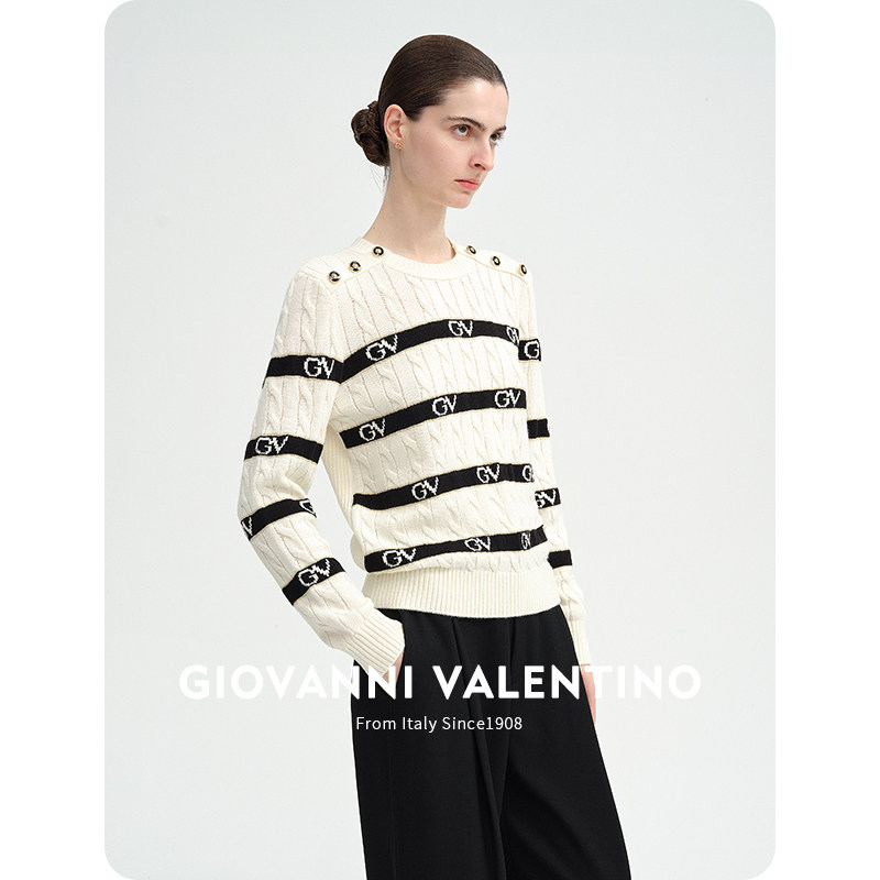 GIOVANNI VALENTINO春季新款圆领羊毛针织衫女士百