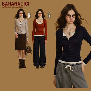 BANANA CICI2026年春季新款针织T恤/假两件针织开衫