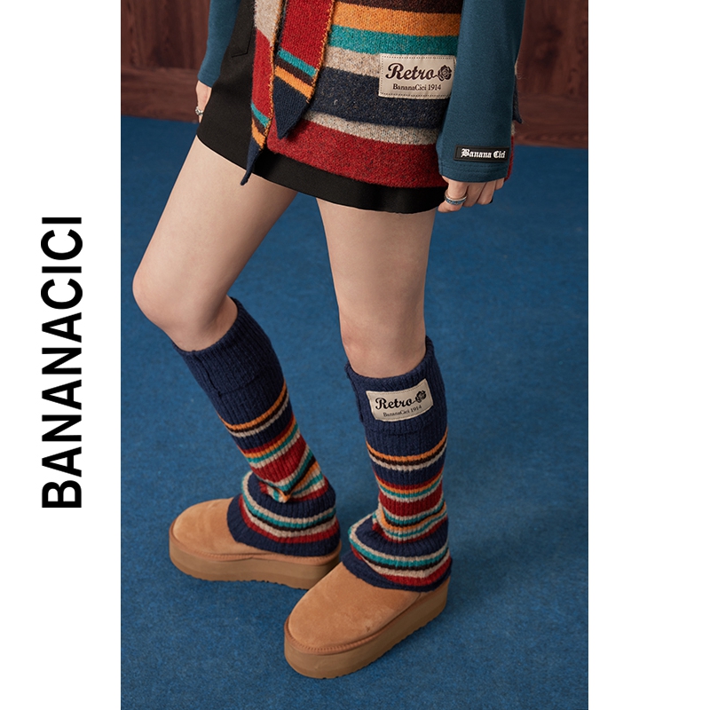bananacici复古撞色条纹袜套