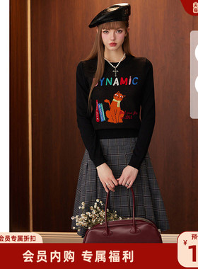 BANANA CICI2025年冬季原创BC猫咪系列提花长袖套头针织衫