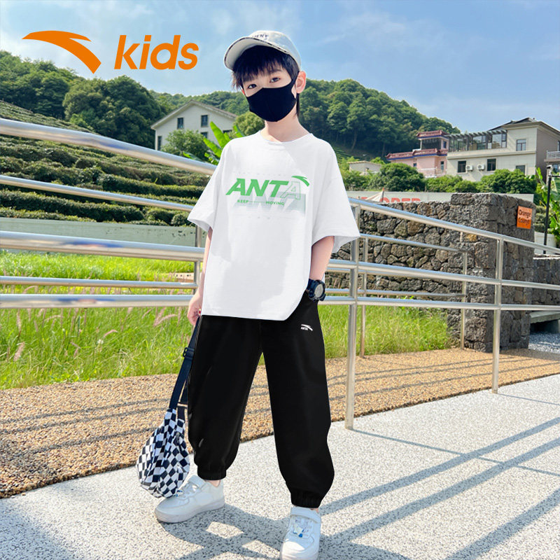 安踏童装男大童短袖套装