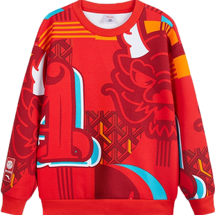 安踏儿童男童卫衣2026冬季新款童装加绒保暖上衣男孩冬装红色年服