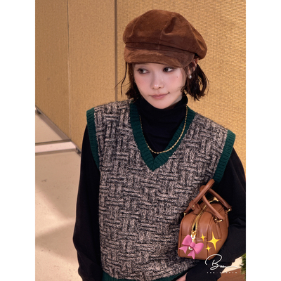 佟小白TXB 羊毛混纺进口金银线交叉机织舒适无袖针织外穿搭配马甲