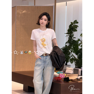 短袖 白色英文印花小鸭黄修身 上衣 3月1日新品 佟小白TXB