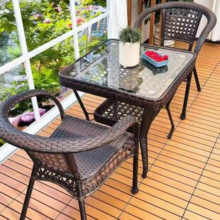 阳台茶桌椅藤椅三件套组合套装户外休闲小桌椅室外庭院防水靠背椅