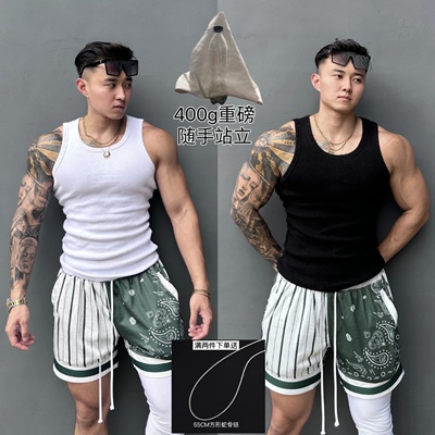 运动美式背心加粗螺纹吸汗纯棉