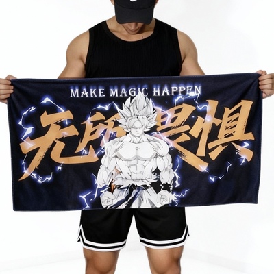 潮牌动漫印花长毛巾超细纤维吸水