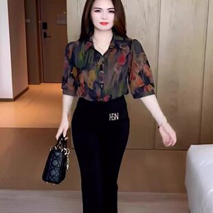 2025夏季新款印花衬衫女洋气宽松遮肚子薄款漂亮小衫上衣女