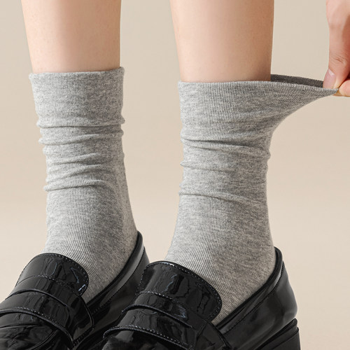 灰色袜子女堆堆袜搭小皮鞋中筒袜