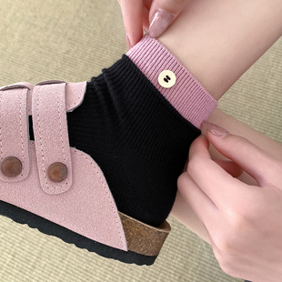 袜子女夏季 短筒袜纽扣日系吸汗透气防臭双针无骨纯棉短袜夏天 薄款