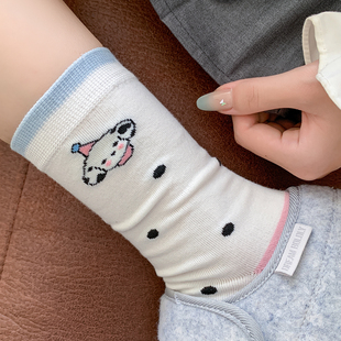 薄款 可爱袜子女夏季 堆堆袜白色卡通小狗日系ins潮纯棉中筒袜夏天